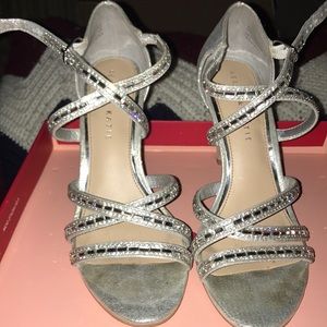 Strappy sparkly silver heels